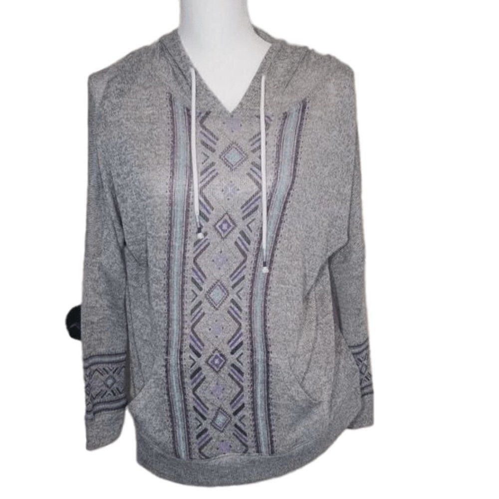 💲✂️Empyre Cleo Hacci Grey & Tribal Print Knit Hoodie
